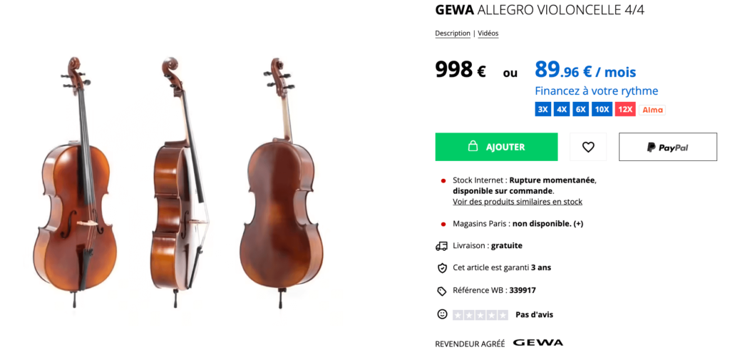 marque violoncelle gewa modele allegro