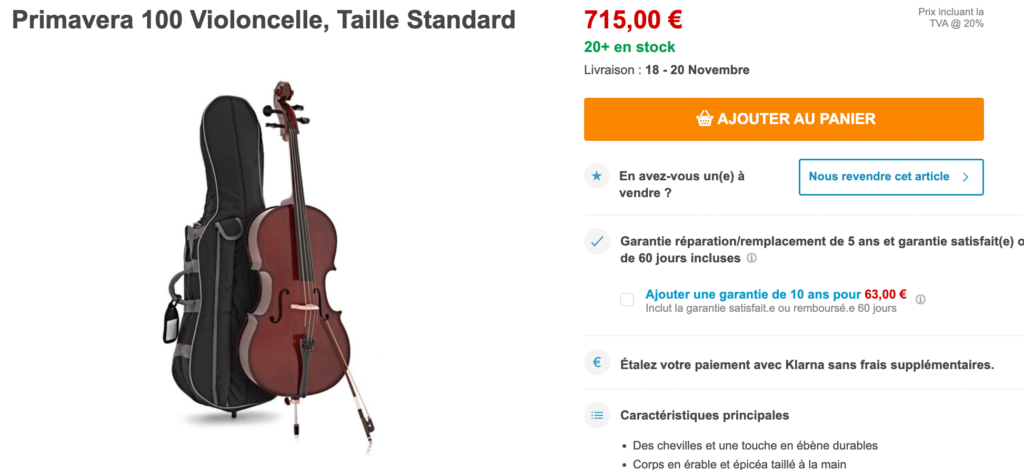 marque violoncelle primavera modele 100