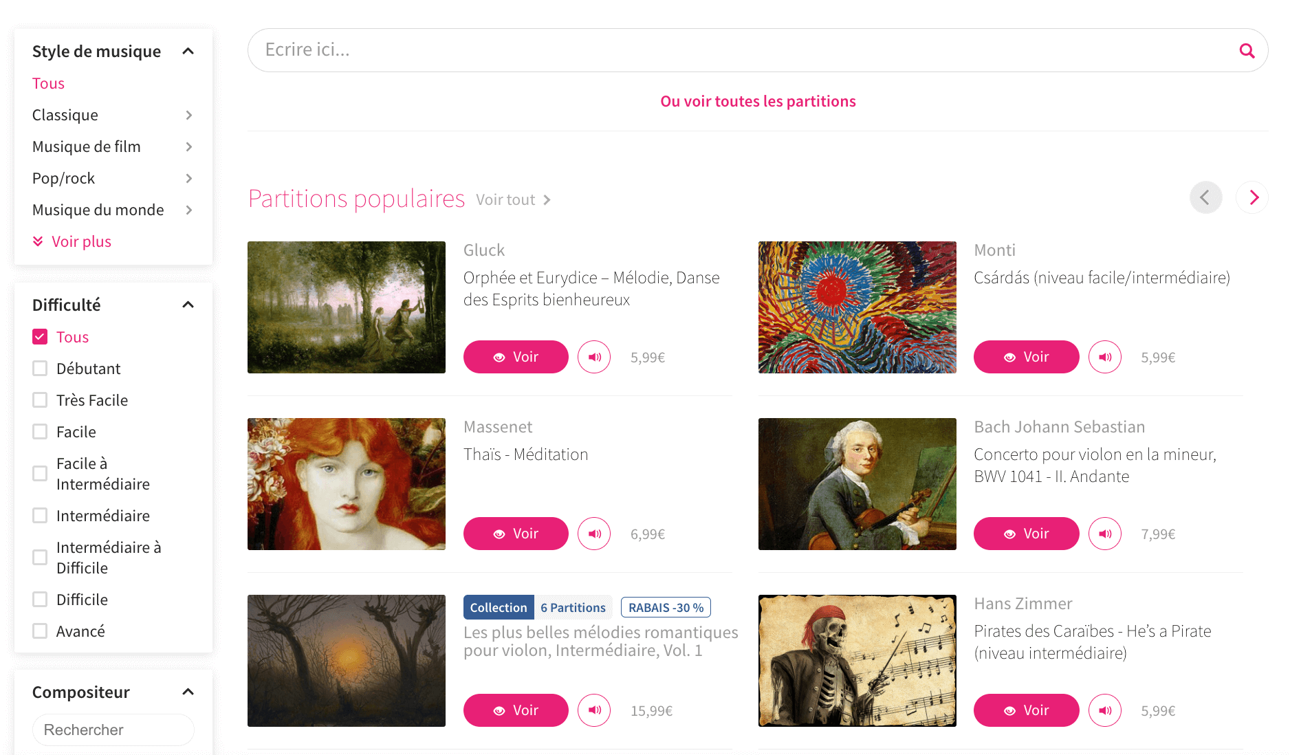 Catalogue violon sur Tomplay