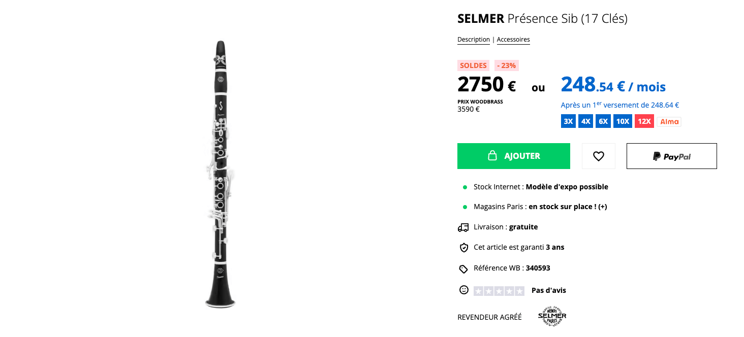 Promo Clarinette Selmer Présence