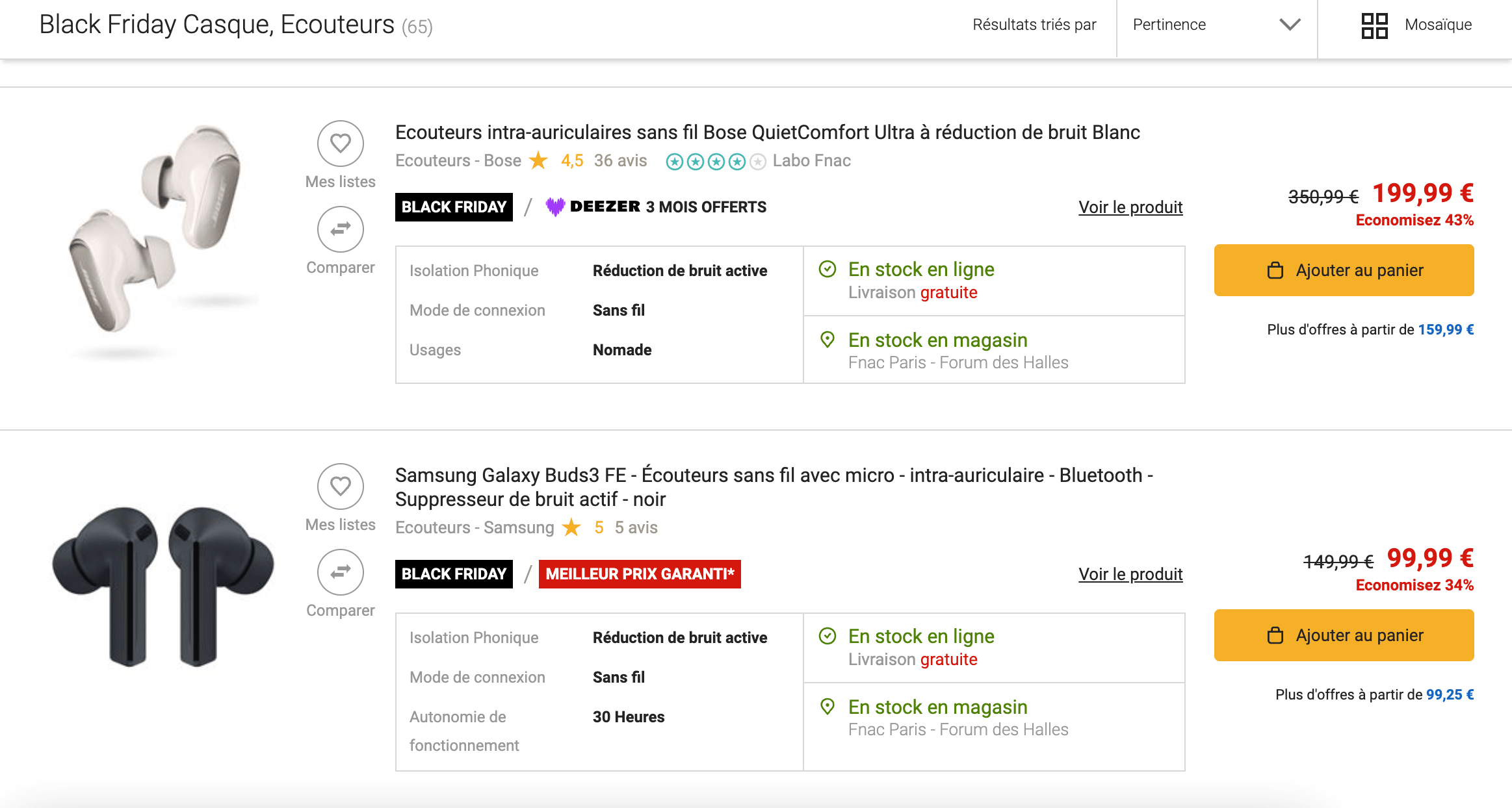 Black Friday Écouteurs Sans Fil Fnac