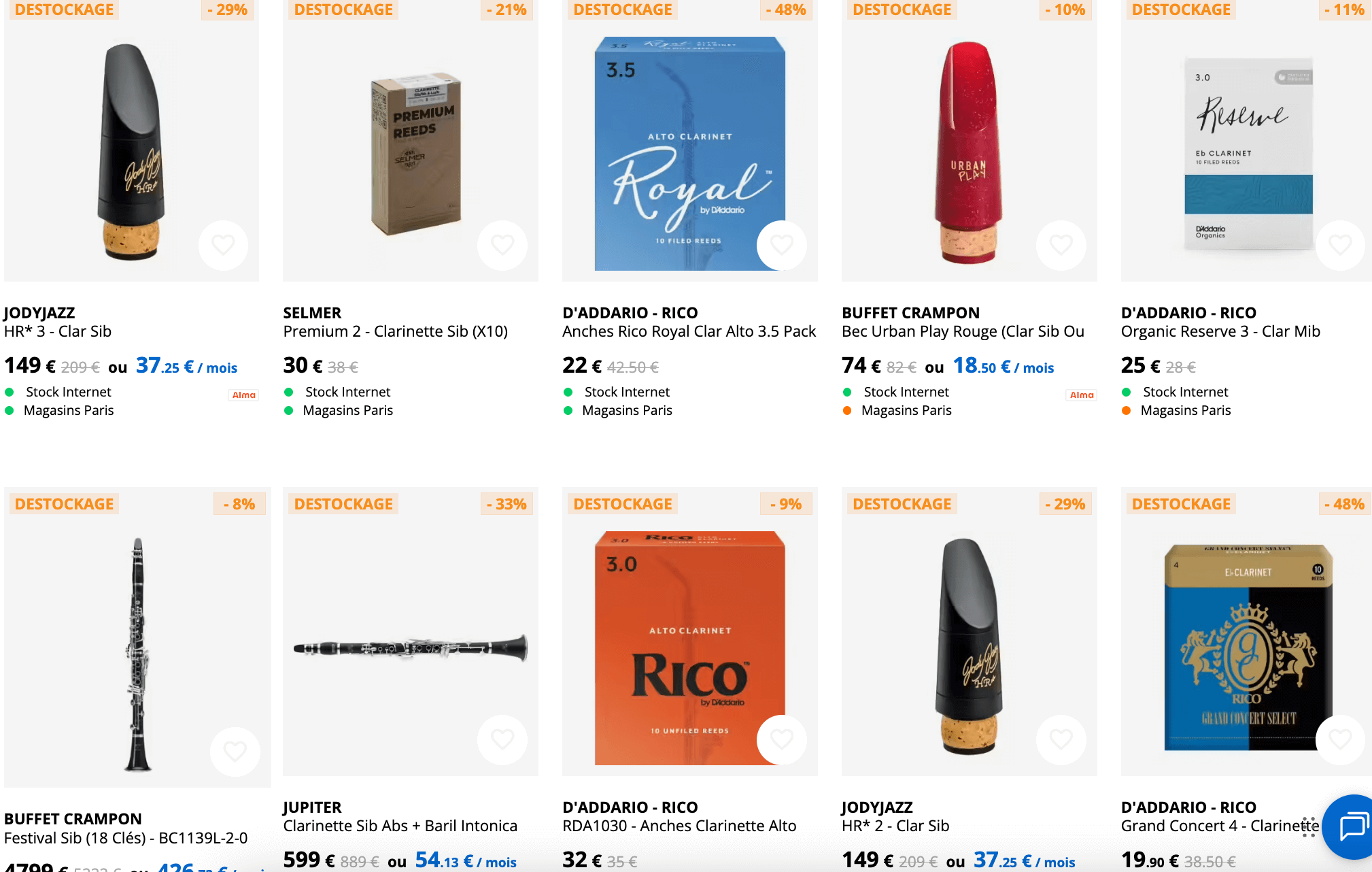 Déstockage clarinettes Woodbrass