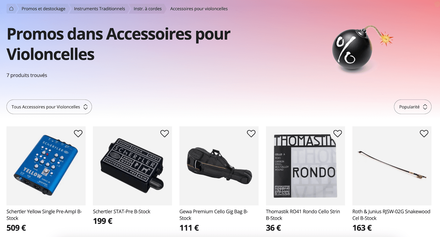 Promos accessoires violoncelle Thomann
