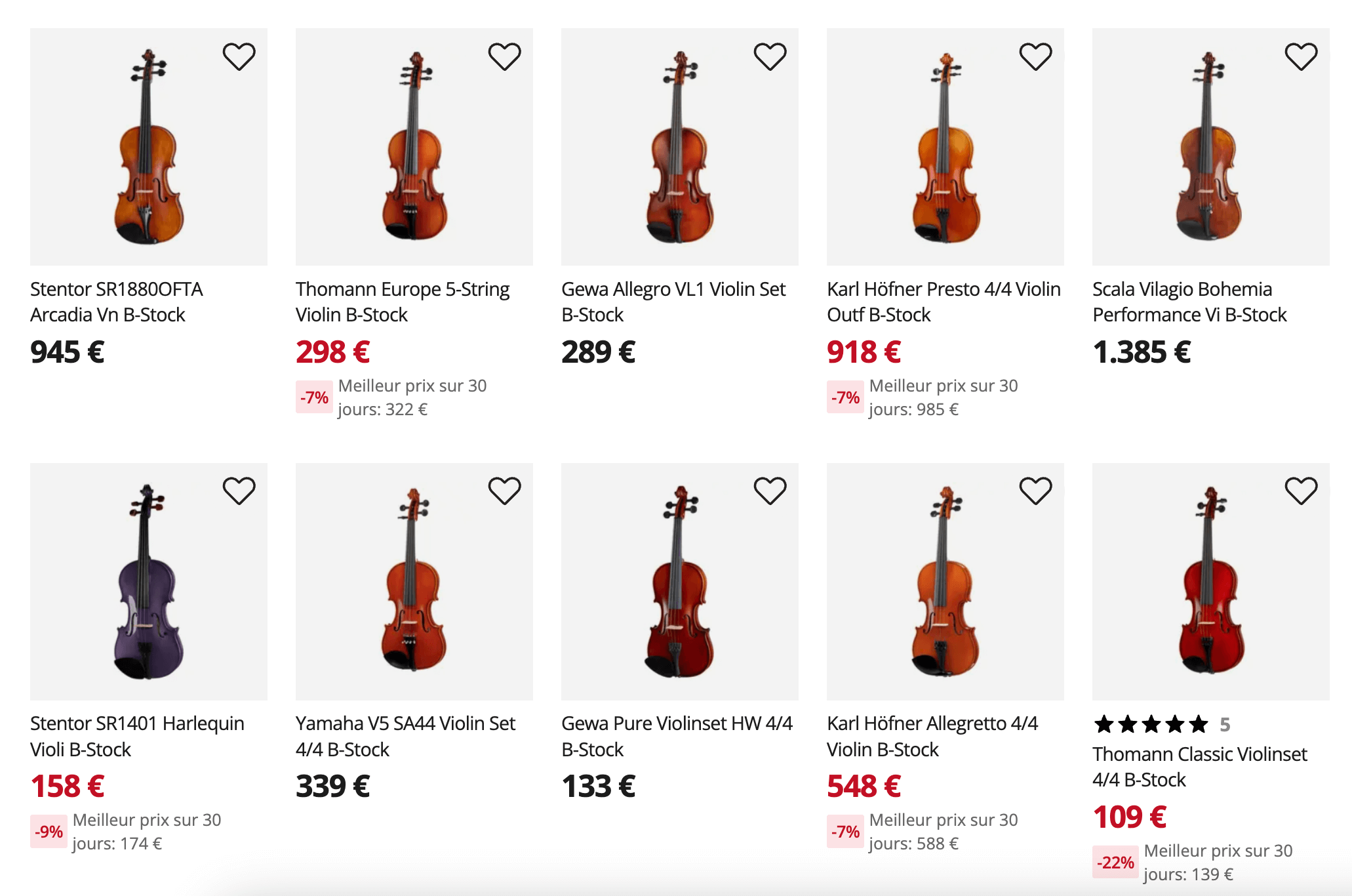 Déstockage violons Thomann