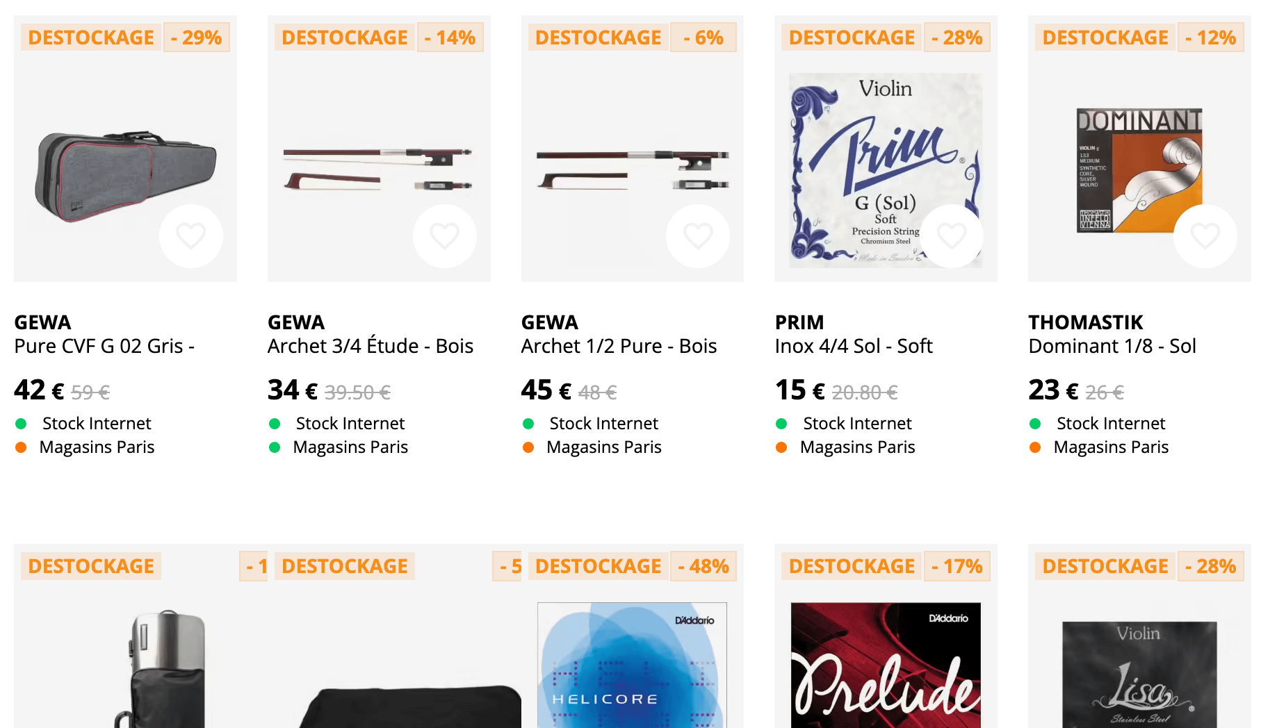 Déstockage accessoires violon Woodbrass