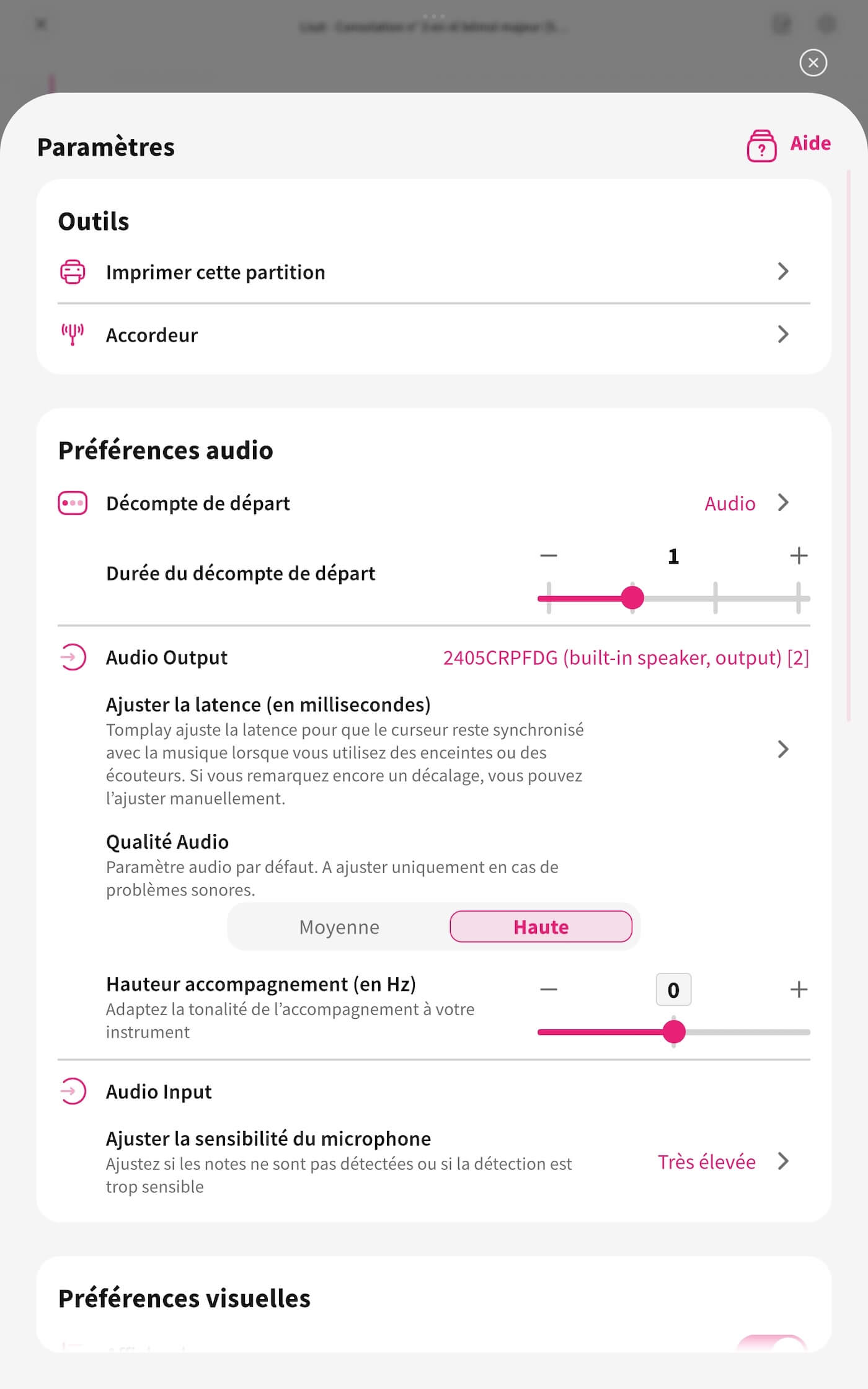 avis tomplay parametres