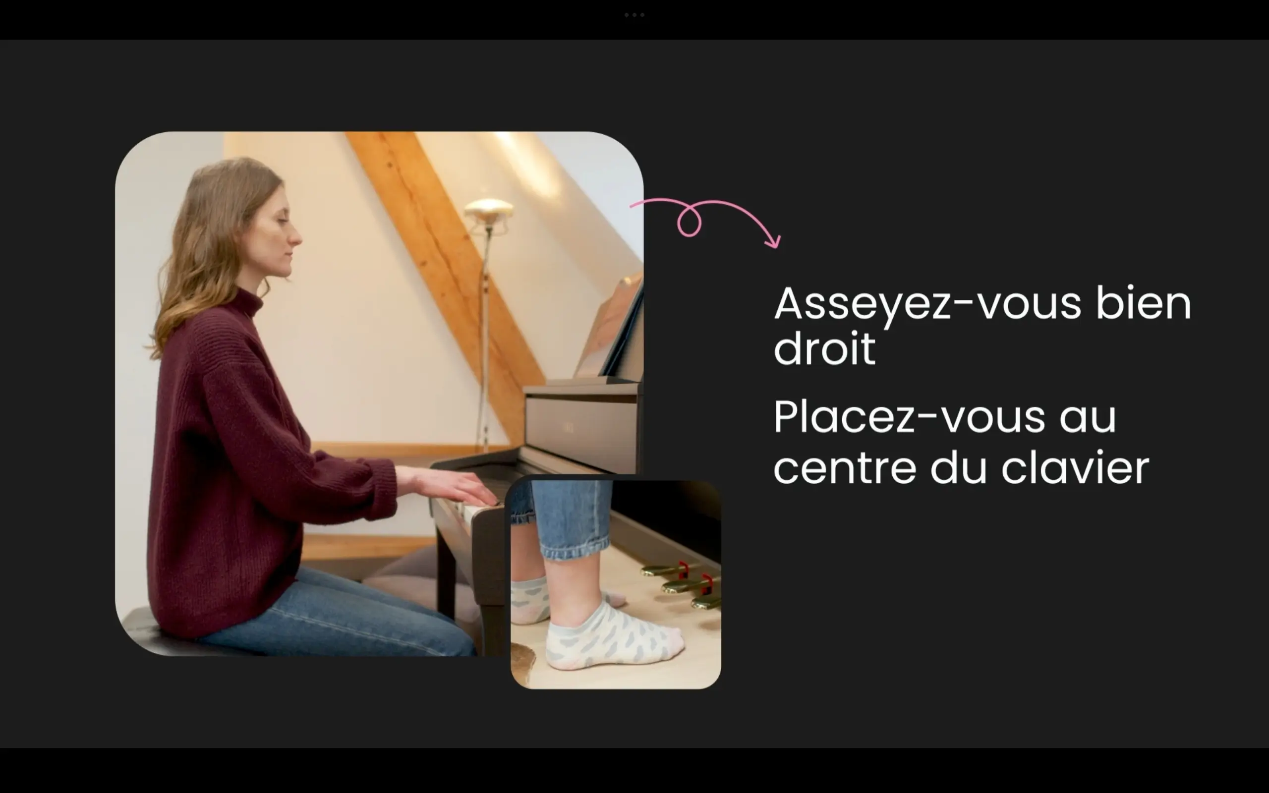 Capture de la vidéo posture de Tomplay Learn : asseyez-vous bien droit et placez-vous au centre du clavier