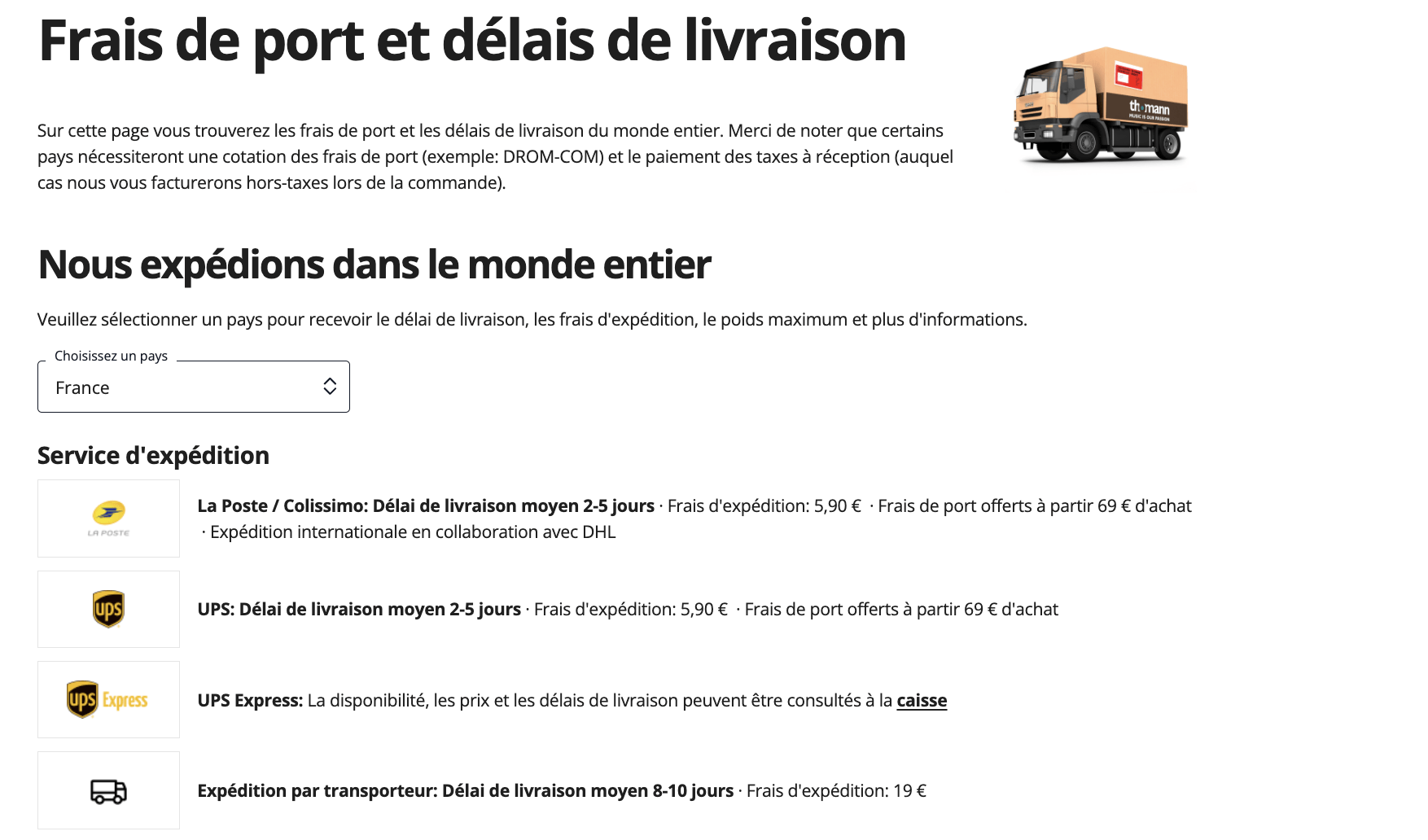 infos livraison thomann