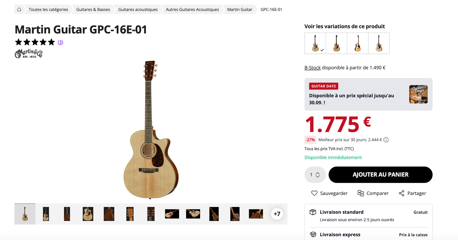 Martin Guitar GPC-16E-01 en Guitar Days avec B-Stock disponible moins cher
