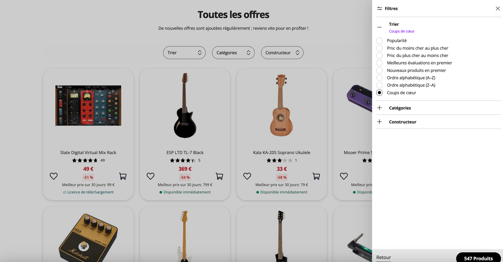 Guitar Days Thomann 2026 : toutes les offres et filtres de tri