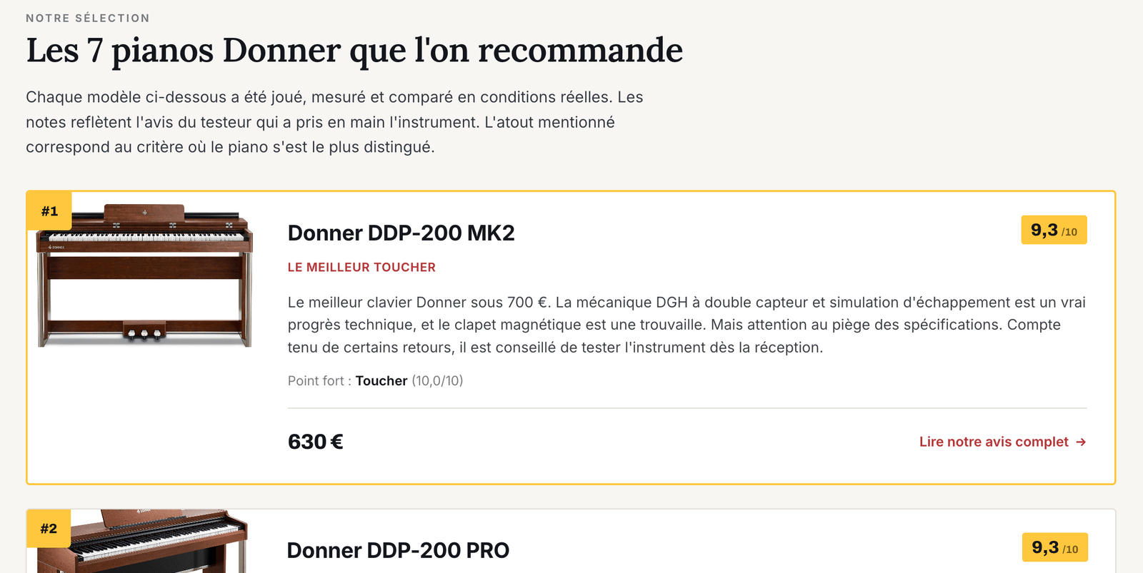 Classement des meilleurs pianos numériques Donner sur le site Marteline